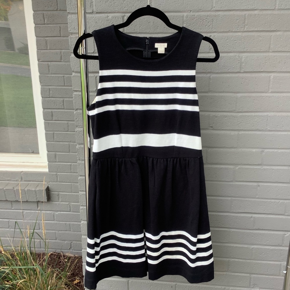 J. Crew Factory black and white striped Daybreak fit and flare dress size S